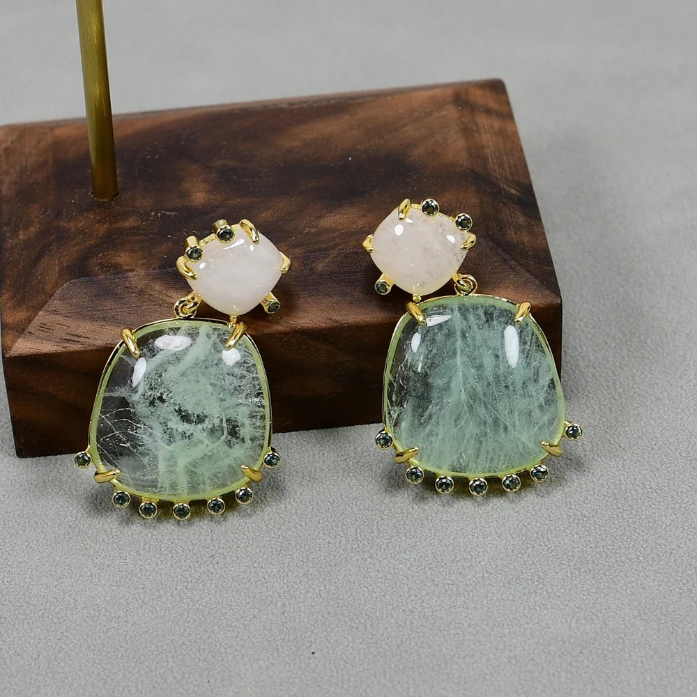 EarringsNatural Green Amethyst Prasiolite Quartz White Jade Stud Dangle Earrings - WS JewelleryJade EarringNatural Stone ColelctionNatural Stone Earring