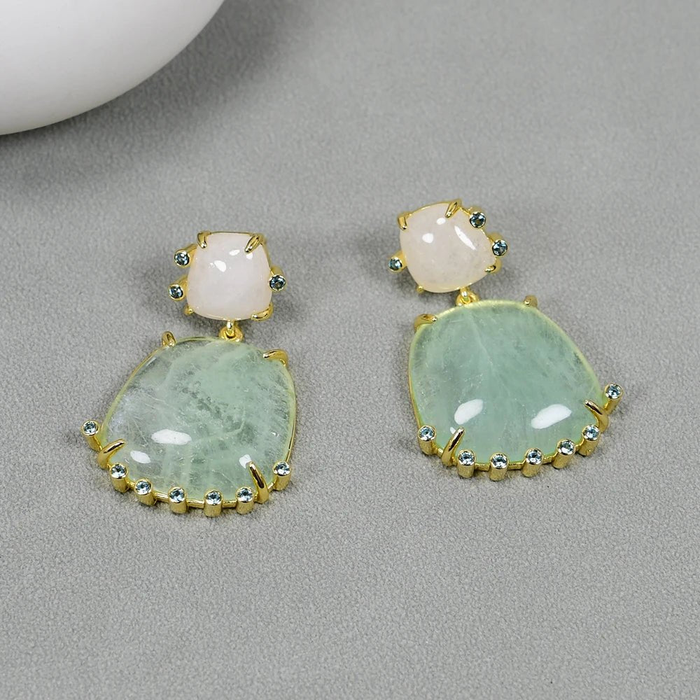 EarringsNatural Green Amethyst Prasiolite Quartz White Jade Stud Dangle Earrings - WS JewelleryJade EarringNatural Stone ColelctionNatural Stone Earring