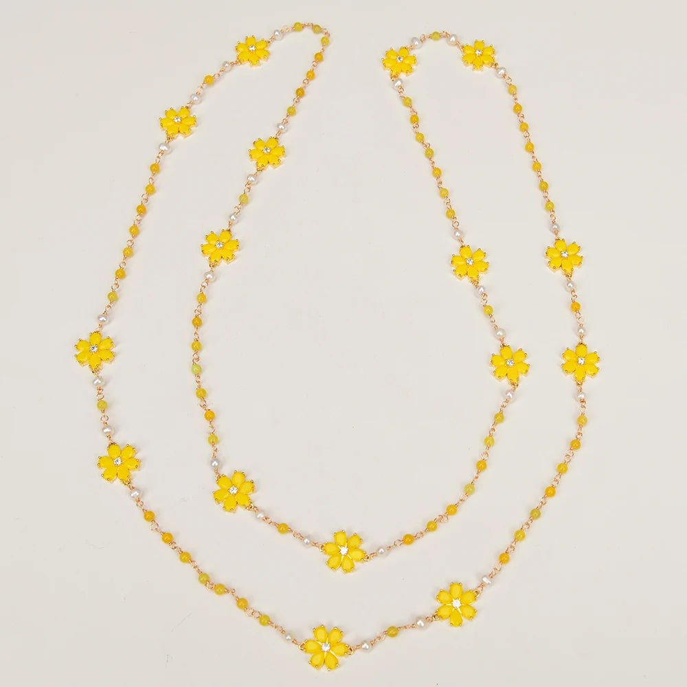 NecklacesNatural Lemon Quartz White Pearl Yellow Jade Flower Necklace - WS JewelleryNatural Stone ColelctionNecklace