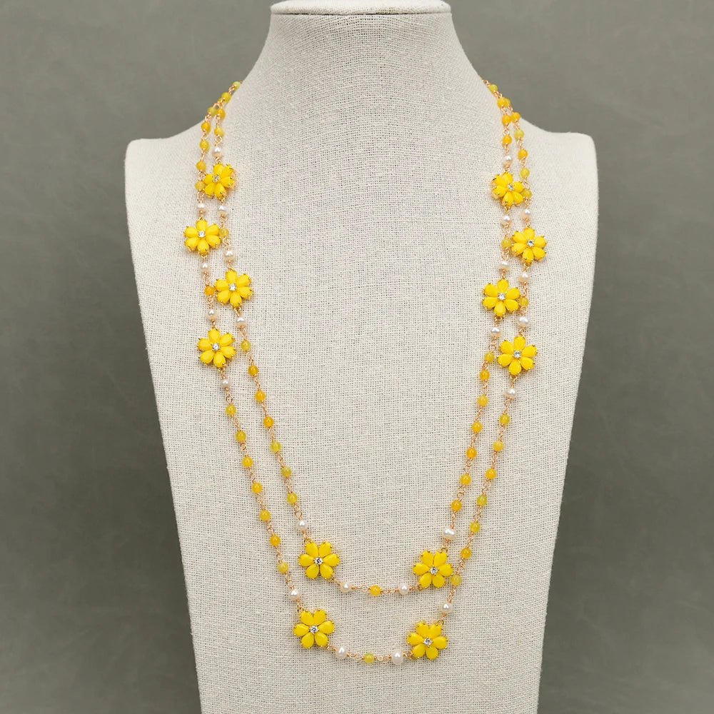 NecklacesNatural Lemon Quartz White Pearl Yellow Jade Flower Necklace - WS JewelleryNatural Stone ColelctionNecklace