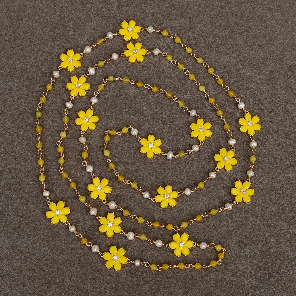 NecklacesNatural Lemon Quartz White Pearl Yellow Jade Flower Necklace - WS JewelleryNatural Stone ColelctionNecklace