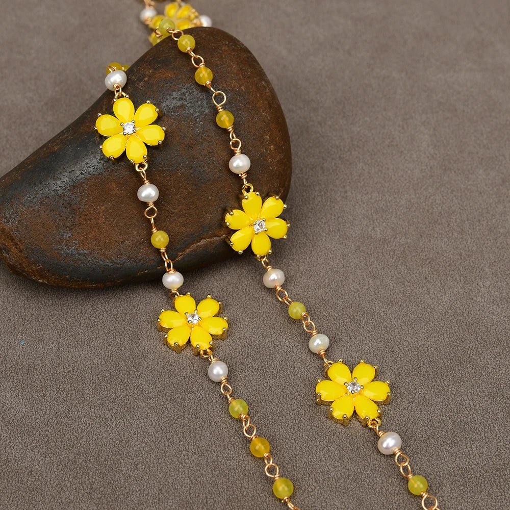 NecklacesNatural Lemon Quartz White Pearl Yellow Jade Flower Necklace - WS JewelleryNatural Stone ColelctionNecklace