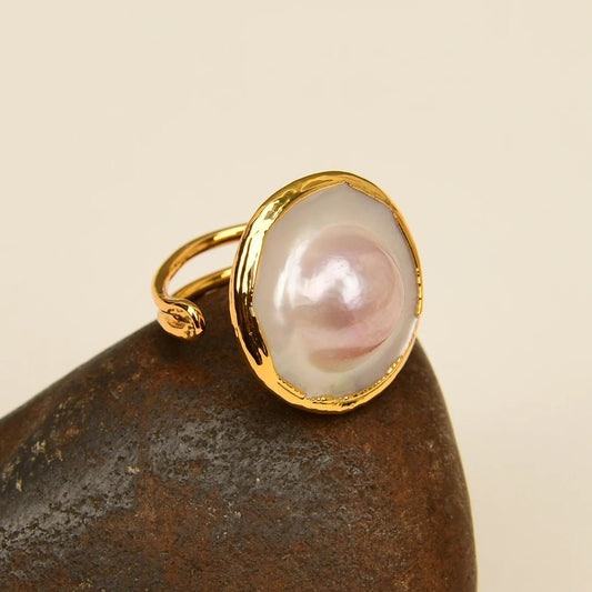 RingsNatural Light Pink Mabe Pearl Adjustable Rings - WS JewelleryCocktail RingNatural Stone ColelctionPearl Ring