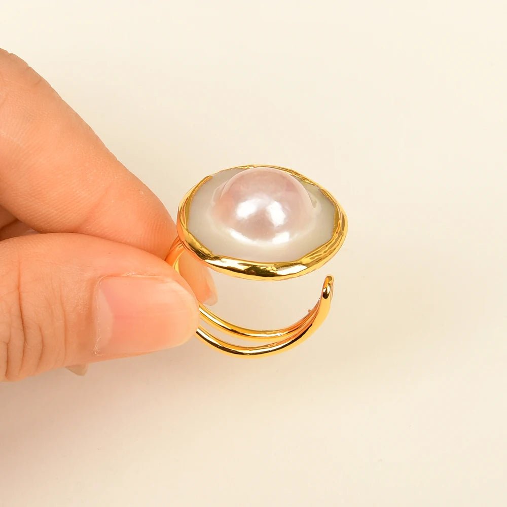 RingsNatural Light Pink Mabe Pearl Adjustable Rings - WS JewelleryCocktail RingNatural Stone ColelctionPearl Ring