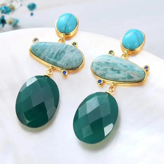 EarringsNatural Mix Stone Amazonite Turquoise Green Agate Stud Earrings - WS JewelleryNatural Stone ColelctionNatural Stone EarringPearl Earring