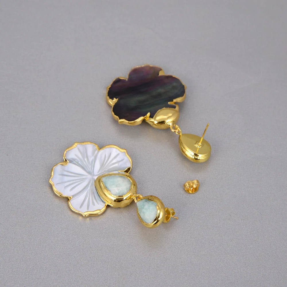 EarringsNatural Mother Of Pearl Flower Amazonite Stud Earrings - WS JewelleryNatural Stone ColelctionNatural Stone EarringPearl Earring