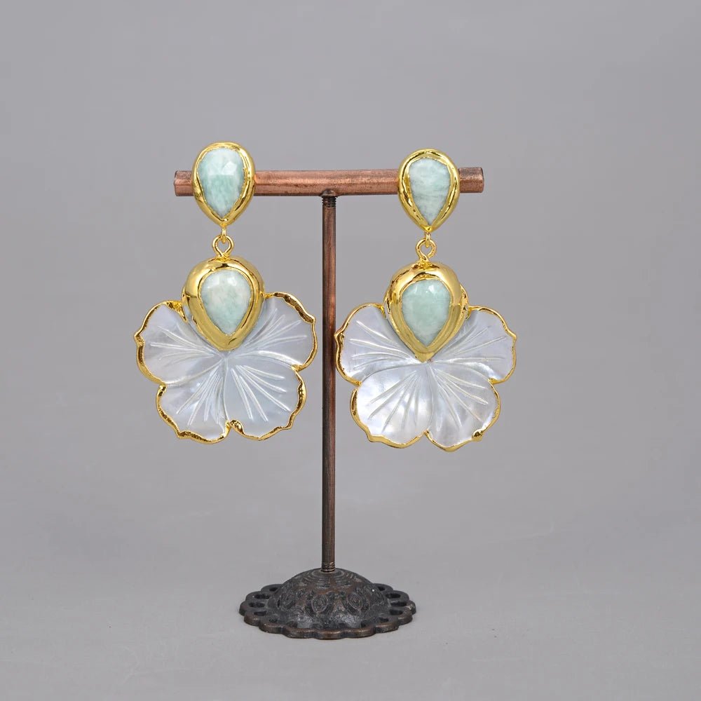 EarringsNatural Mother Of Pearl Flower Amazonite Stud Earrings - WS JewelleryNatural Stone ColelctionNatural Stone EarringPearl Earring
