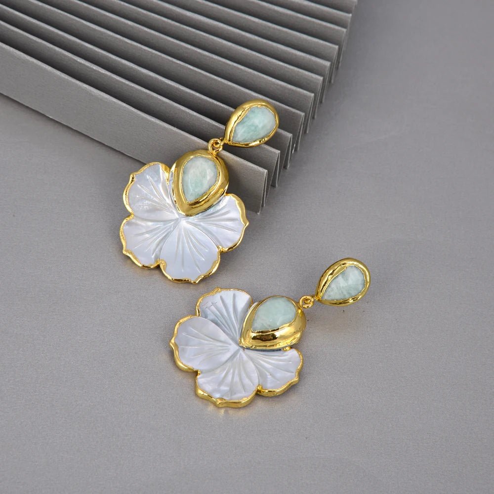 EarringsNatural Mother Of Pearl Flower Amazonite Stud Earrings - WS JewelleryNatural Stone ColelctionNatural Stone EarringPearl Earring