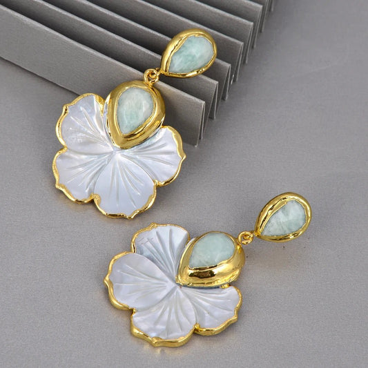 EarringsNatural Mother Of Pearl Flower Amazonite Stud Earrings - WS JewelleryNatural Stone ColelctionNatural Stone EarringPearl Earring