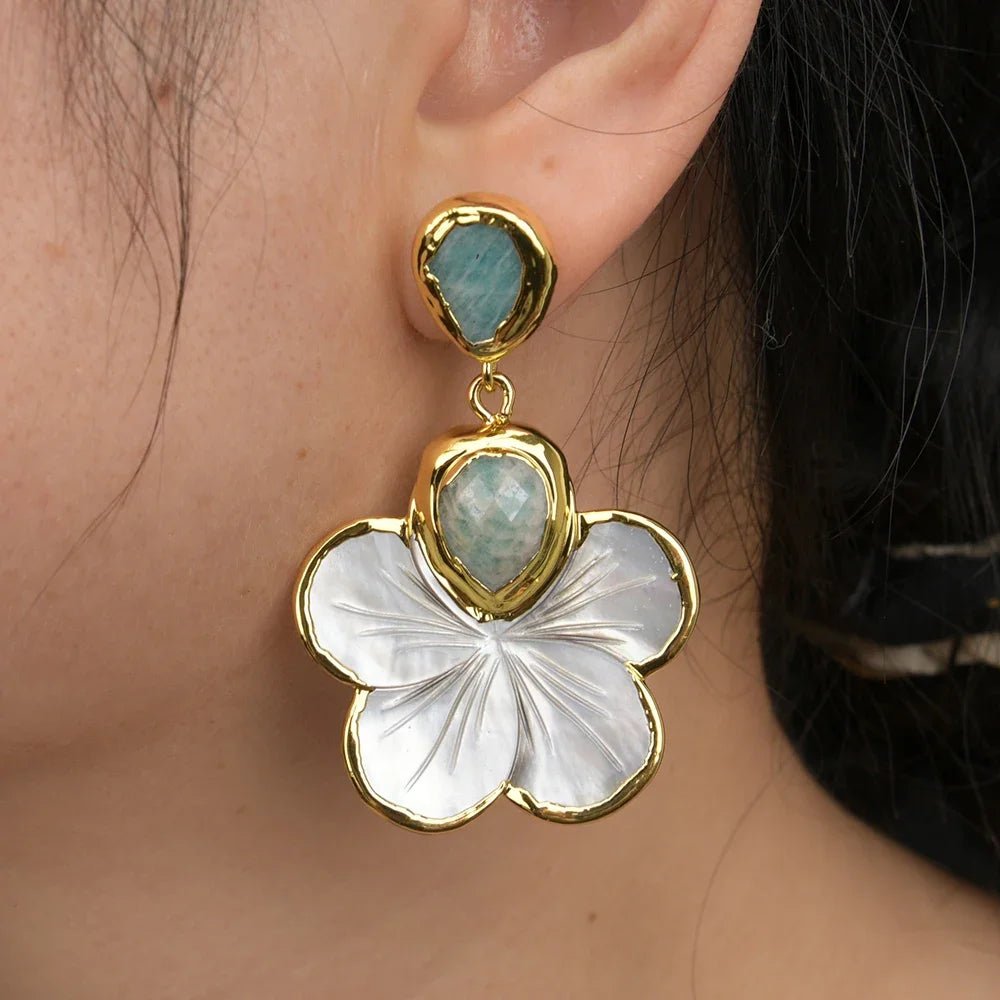 EarringsNatural Mother Of Pearl Flower Amazonite Stud Earrings - WS JewelleryNatural Stone ColelctionNatural Stone EarringPearl Earring
