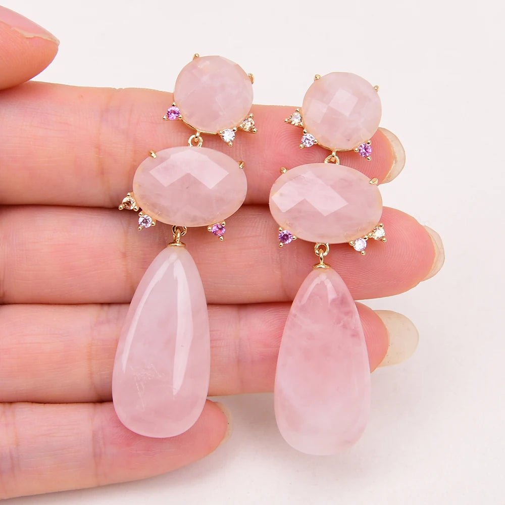 EarringsNatural Pink Rose Quartz CZ Stud Earrings - WS JewelleryNatural Stone ColelctionNatural Stone EarringPearl Earring