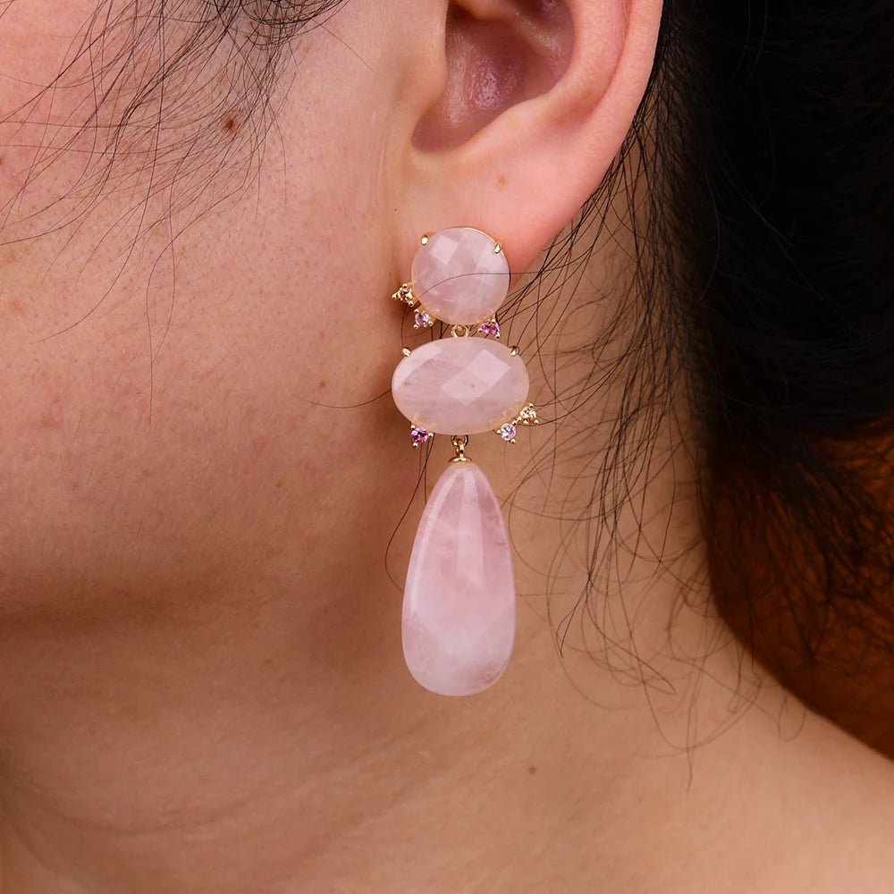 EarringsNatural Pink Rose Quartz CZ Stud Earrings - WS JewelleryNatural Stone ColelctionNatural Stone EarringPearl Earring