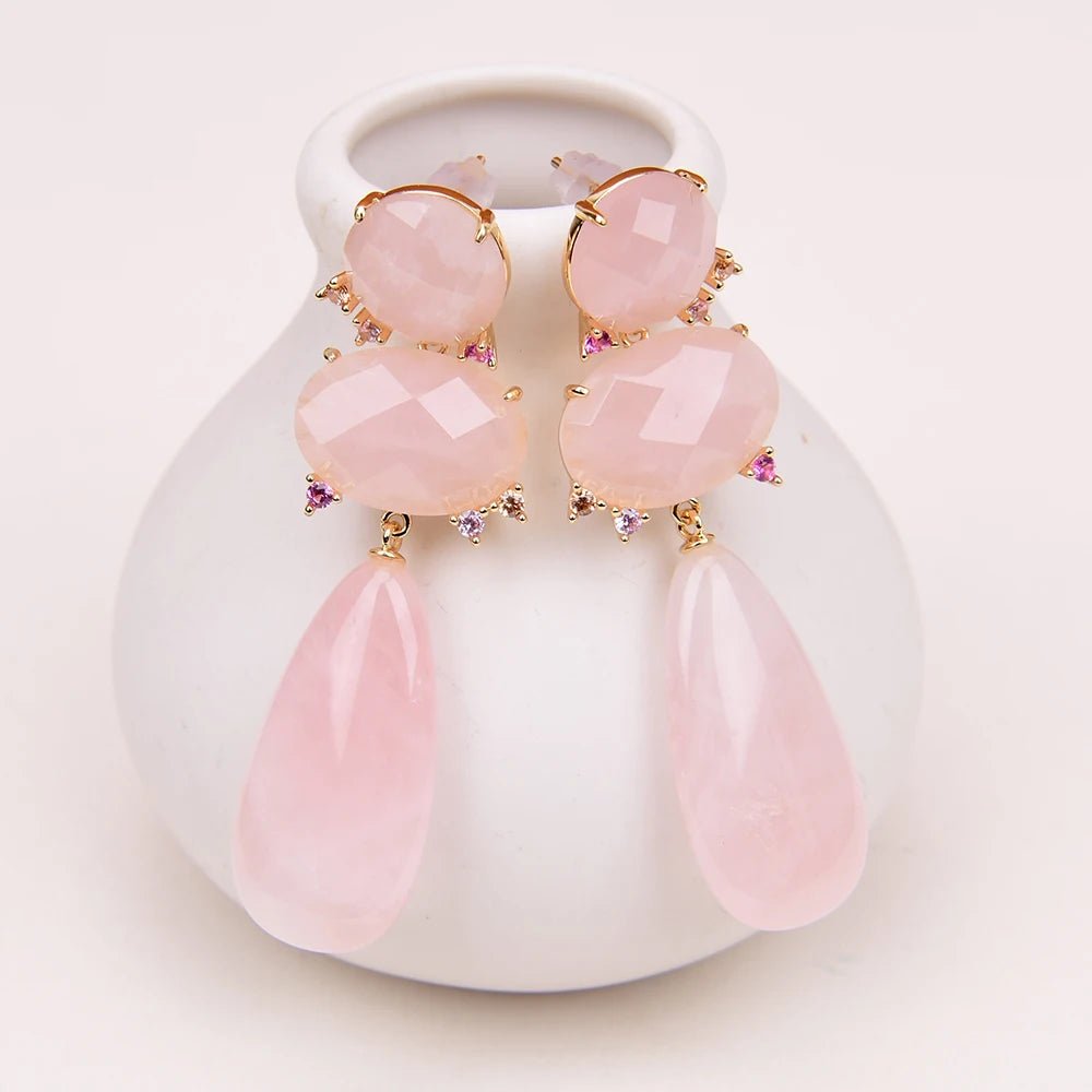 EarringsNatural Pink Rose Quartz CZ Stud Earrings - WS JewelleryNatural Stone ColelctionNatural Stone EarringPearl Earring