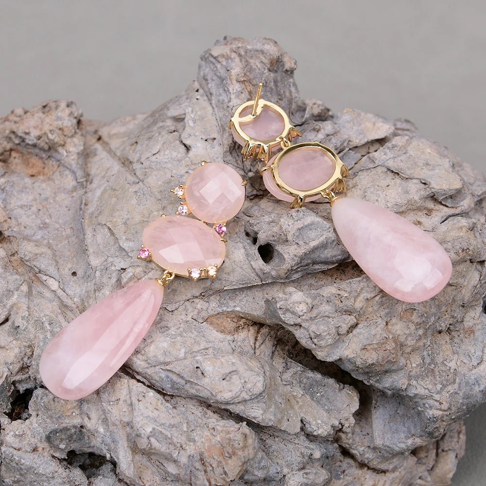 EarringsNatural Pink Rose Quartz CZ Stud Earrings - WS JewelleryNatural Stone ColelctionNatural Stone EarringPearl Earring
