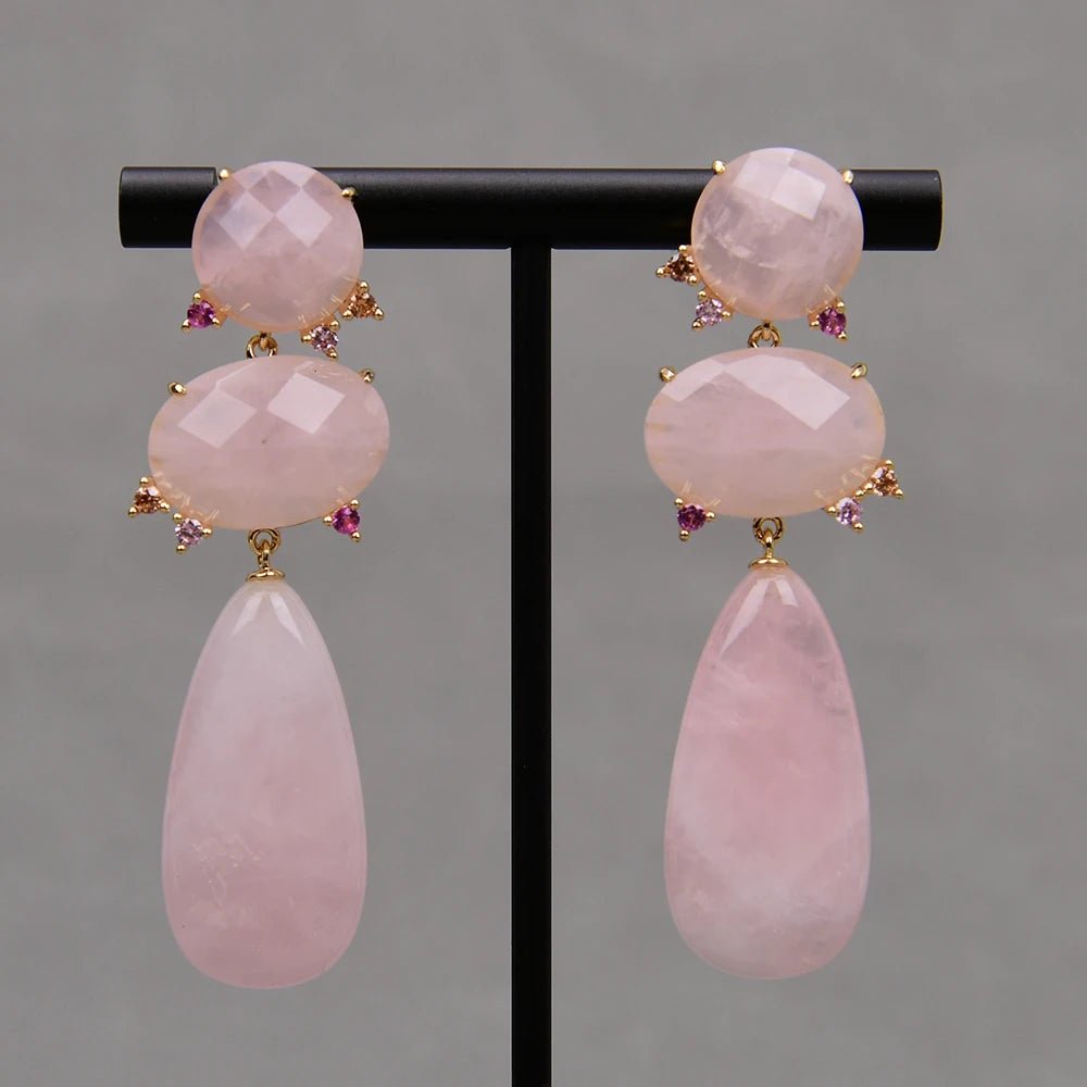 EarringsNatural Pink Rose Quartz CZ Stud Earrings - WS JewelleryNatural Stone ColelctionNatural Stone EarringPearl Earring