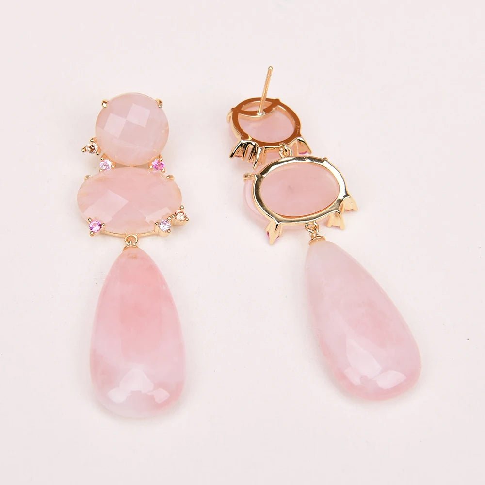 EarringsNatural Pink Rose Quartz CZ Stud Earrings - WS JewelleryNatural Stone ColelctionNatural Stone EarringPearl Earring