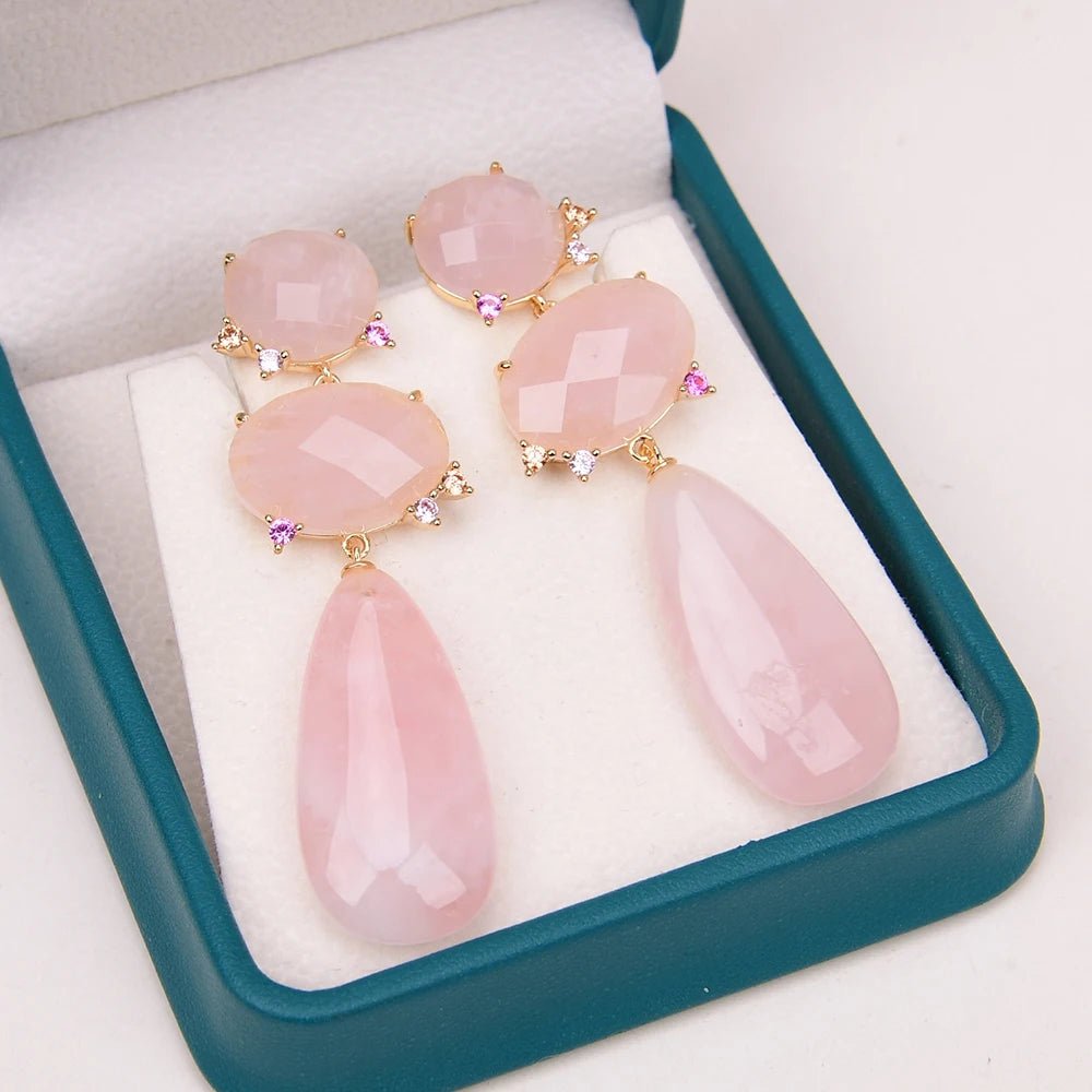 EarringsNatural Pink Rose Quartz CZ Stud Earrings - WS JewelleryNatural Stone ColelctionNatural Stone EarringPearl Earring