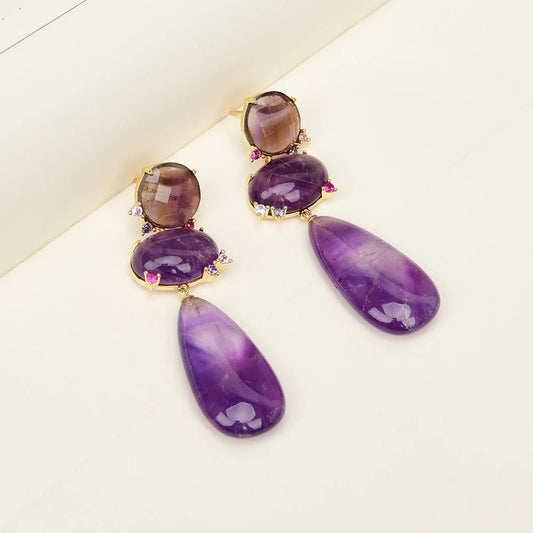 EarringsNatural Purple Amethyst Quartz Stud Earrings - WS JewelleryNatural Stone ColelctionNatural Stone EarringPearl Earring