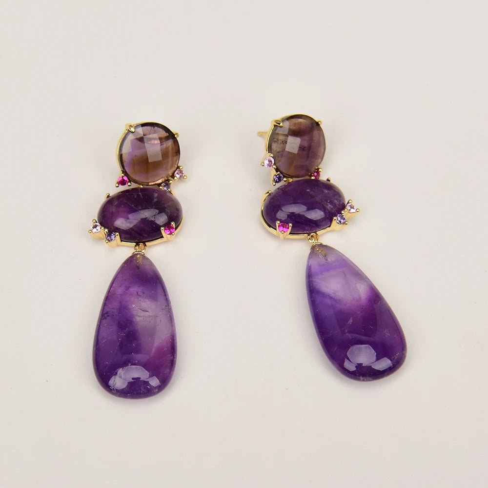 EarringsNatural Purple Amethyst Quartz Stud Earrings - WS JewelleryNatural Stone ColelctionNatural Stone EarringPearl Earring
