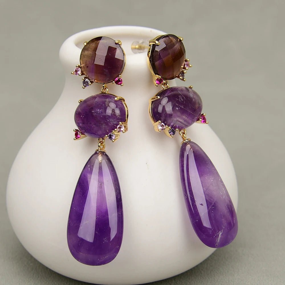 EarringsNatural Purple Amethyst Quartz Stud Earrings - WS JewelleryNatural Stone ColelctionNatural Stone EarringPearl Earring