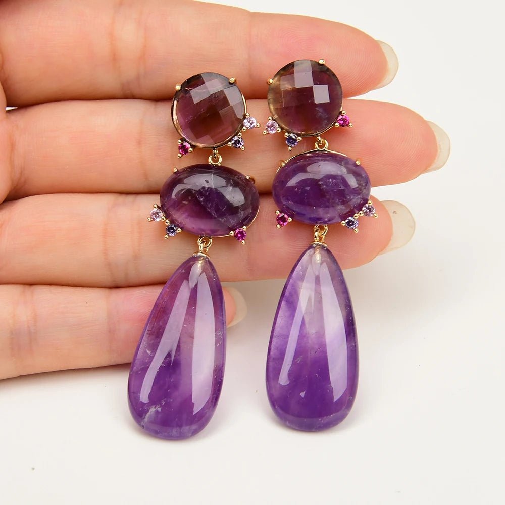EarringsNatural Purple Amethyst Quartz Stud Earrings - WS JewelleryNatural Stone ColelctionNatural Stone EarringPearl Earring
