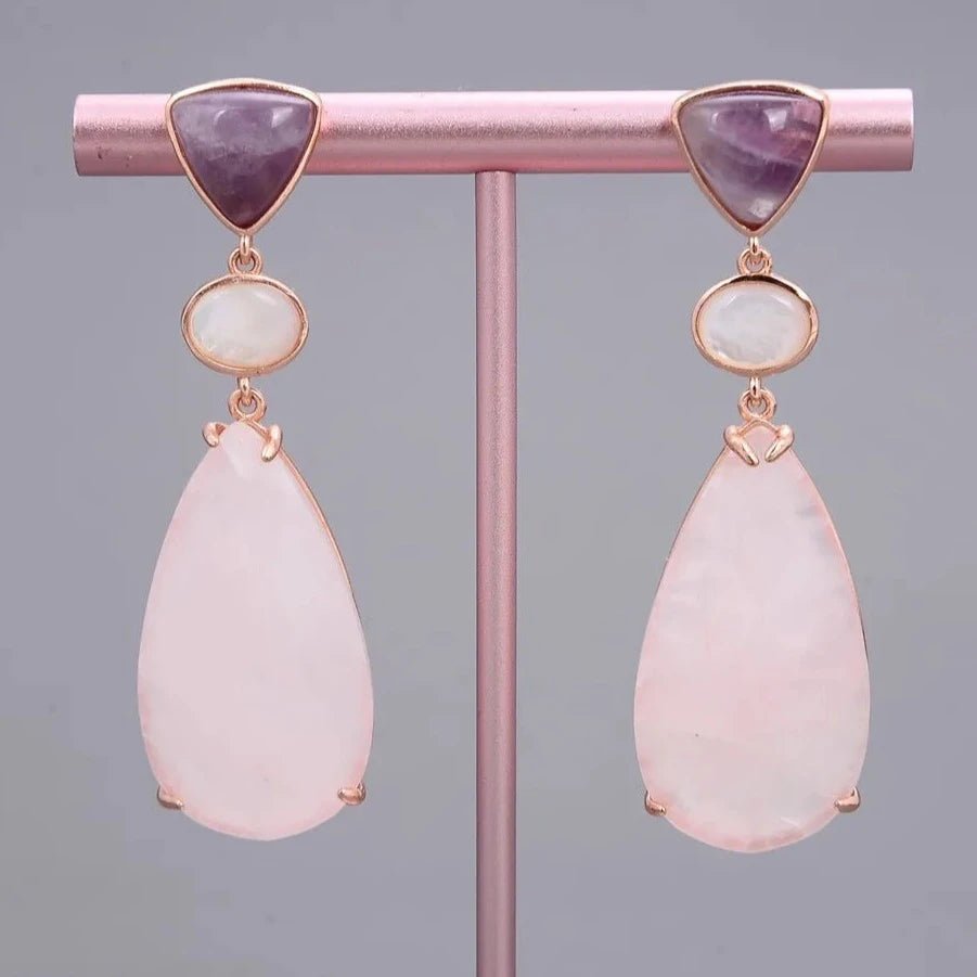 EarringsNatural Purple Amethyst Rose Quartz White Shell Earrings - WS JewelleryEarringNatural Stone ColelctionNatural Stone Earring