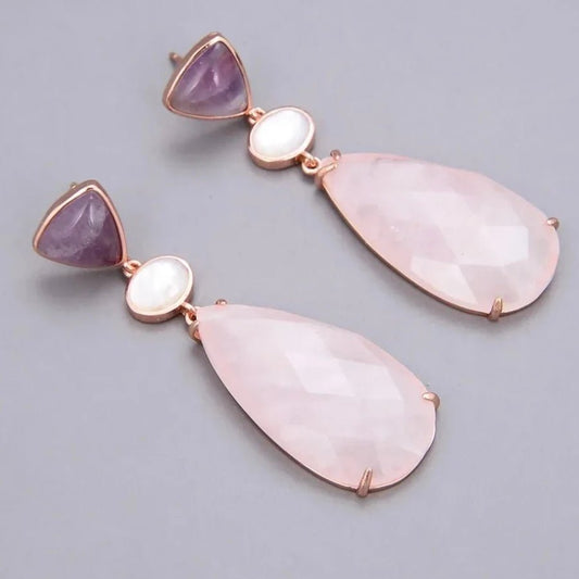 EarringsNatural Purple Amethyst Rose Quartz White Shell Earrings - WS JewelleryEarringNatural Stone ColelctionNatural Stone Earring