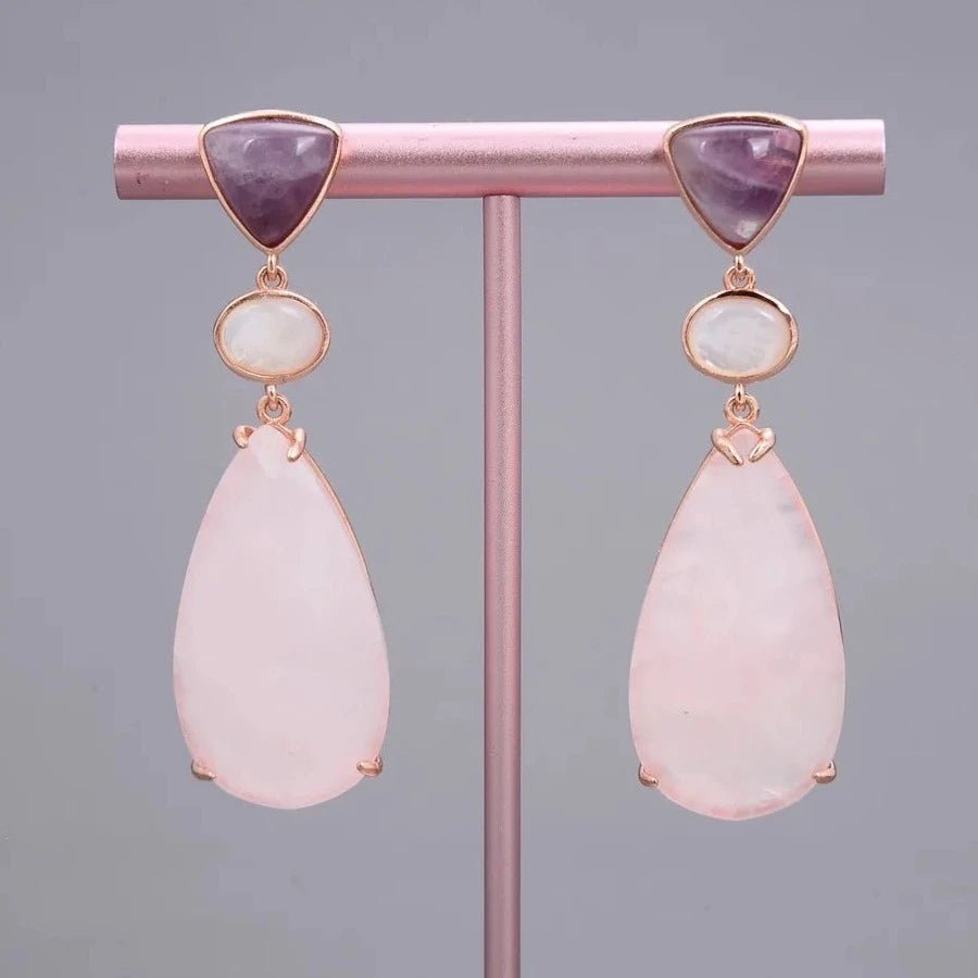 EarringsNatural Purple Amethyst Rose Quartz White Shell Earrings - WS JewelleryEarringNatural Stone ColelctionNatural Stone Earring