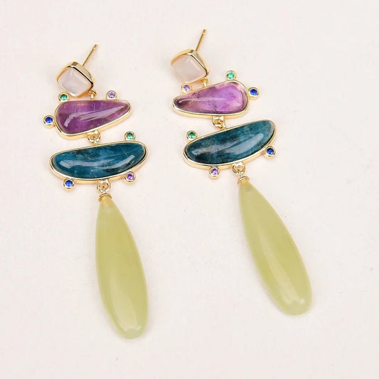 EarringsNatural Stone Amethyst Apatite Yellow Jade CZ Dangle Earrings - WS JewelleryNatural Stone ColelctionNatural Stone EarringPearl Earring
