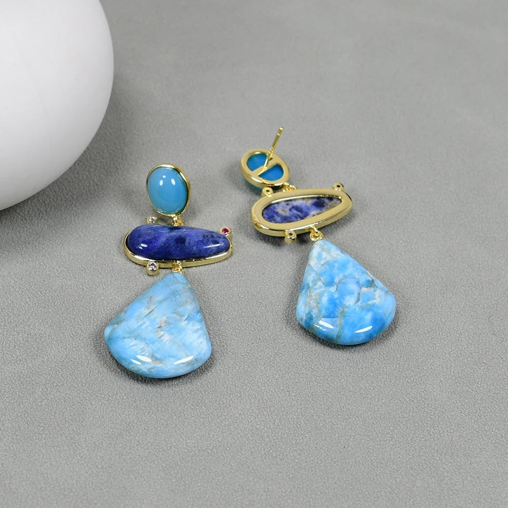 EarringsNatural Stone Apatite Blue Sodalite Jade Stud Dangle Earrings - WS JewelleryNatural Stone ColelctionNatural Stone EarringPearl Earring