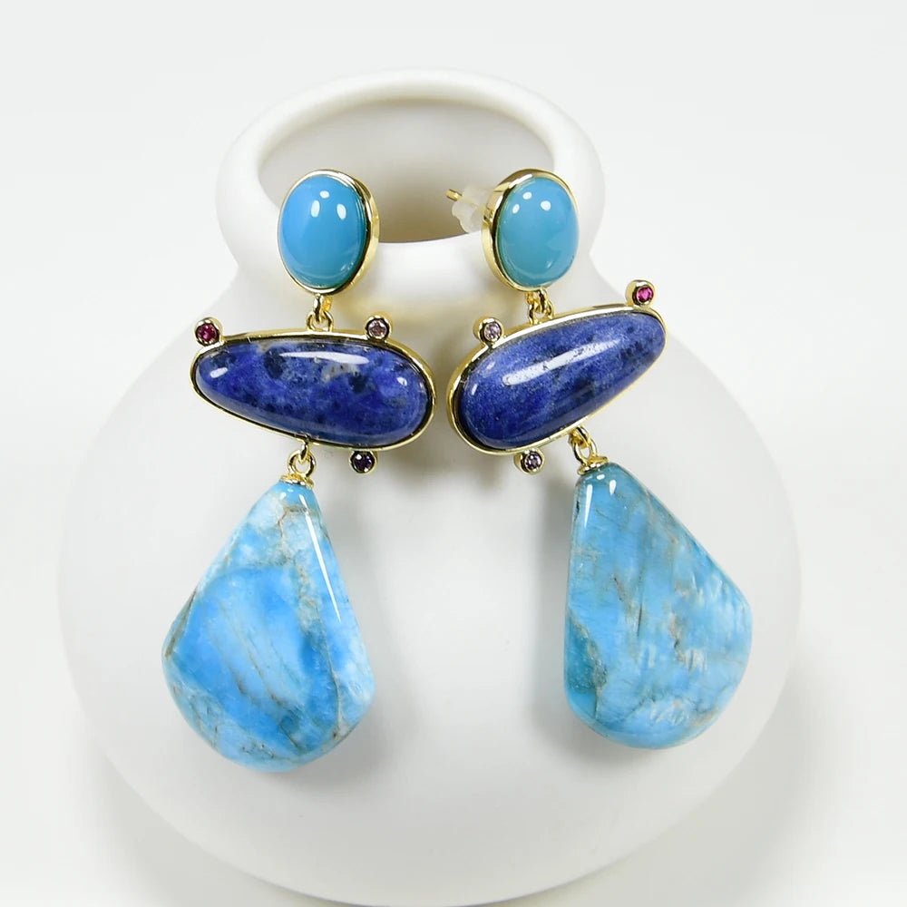 EarringsNatural Stone Apatite Blue Sodalite Jade Stud Dangle Earrings - WS JewelleryNatural Stone ColelctionNatural Stone EarringPearl Earring