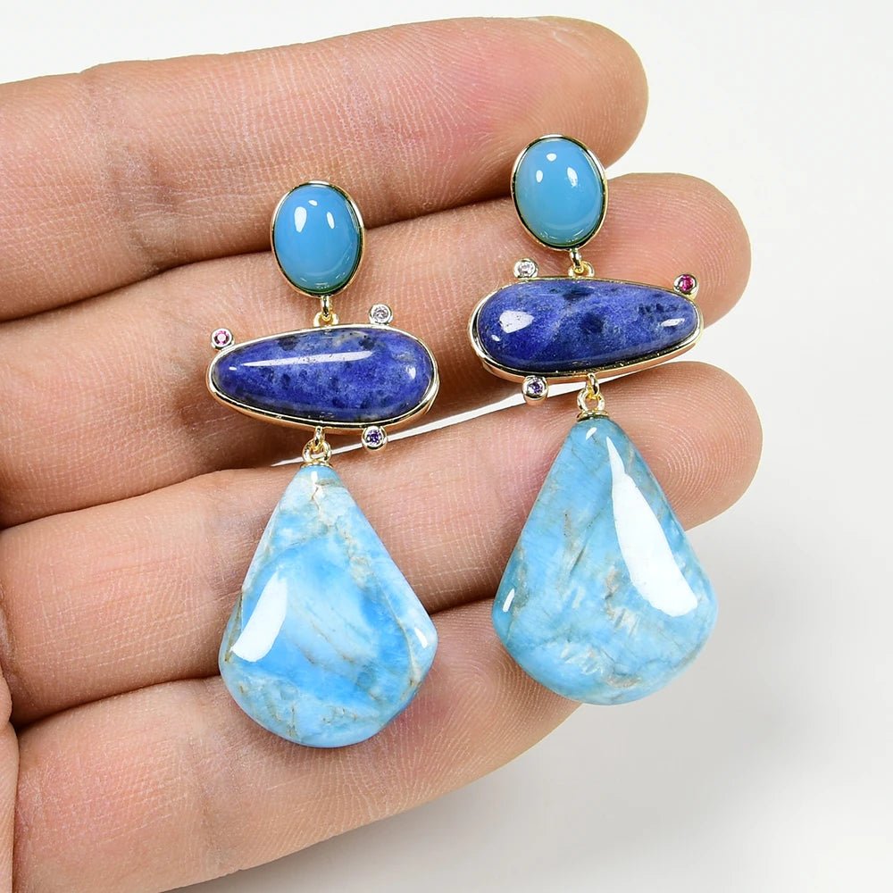 EarringsNatural Stone Apatite Blue Sodalite Jade Stud Dangle Earrings - WS JewelleryNatural Stone ColelctionNatural Stone EarringPearl Earring