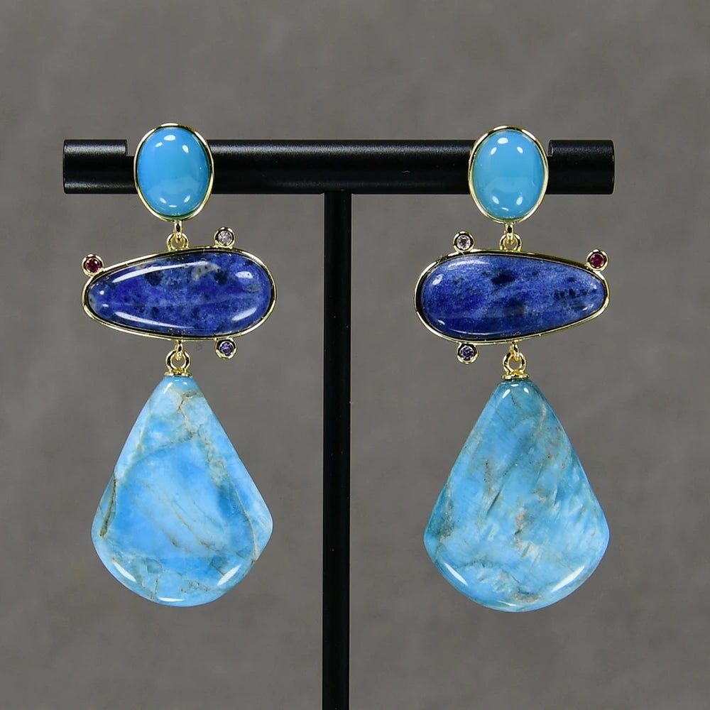 EarringsNatural Stone Apatite Blue Sodalite Jade Stud Dangle Earrings - WS JewelleryNatural Stone ColelctionNatural Stone EarringPearl Earring