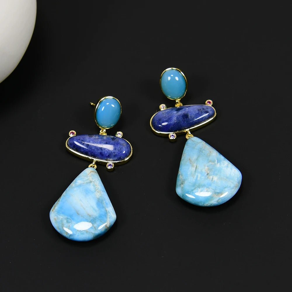 EarringsNatural Stone Apatite Blue Sodalite Jade Stud Dangle Earrings - WS JewelleryNatural Stone ColelctionNatural Stone EarringPearl Earring