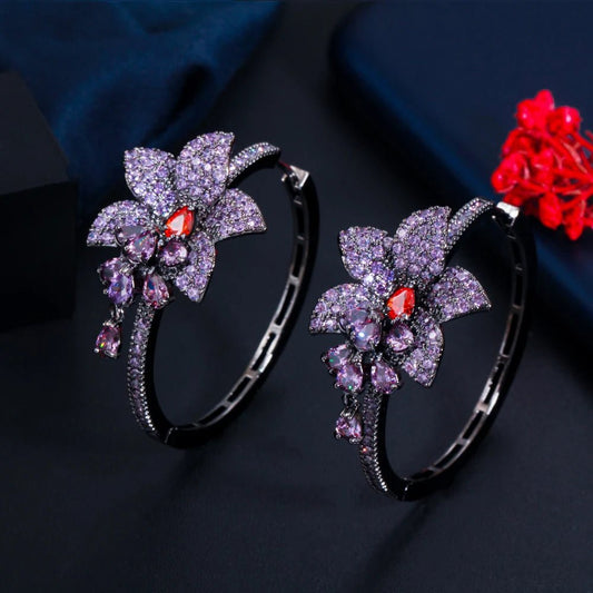 EarringsPurple Flower Hoop Earrings CZ820 - WS JewelleryBridal EarringEarringLoop Earring