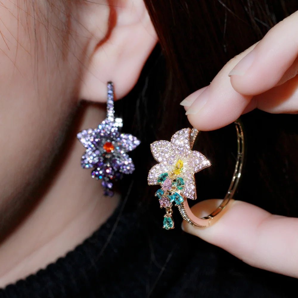 EarringsPurple Flower Hoop Earrings CZ820 - WS JewelleryBridal EarringEarringLoop Earring