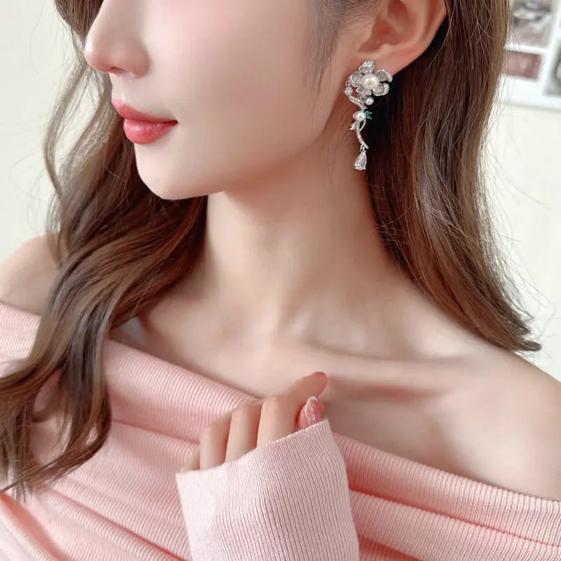 EarringsRose Flower Pearl Earrings Pink - WS JewelleryEarring