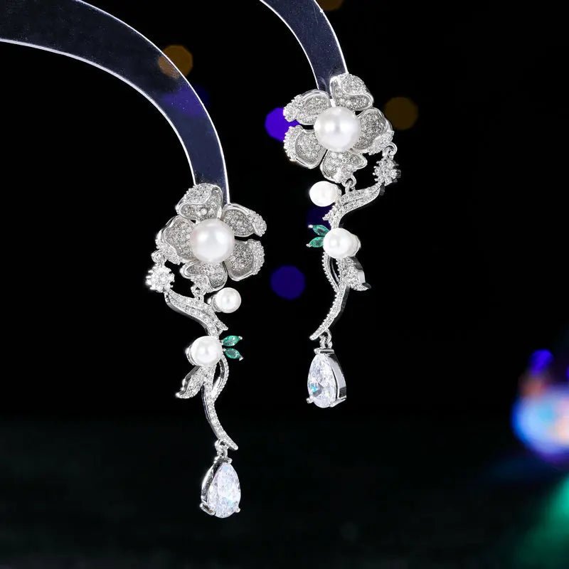 EarringsRose Flower Pearl Earrings Pink - WS JewelleryEarring