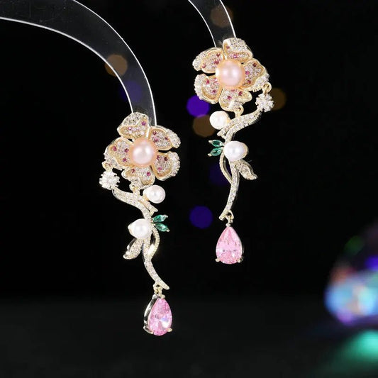 EarringsRose Flower Pearl Earrings Pink - WS JewelleryEarring