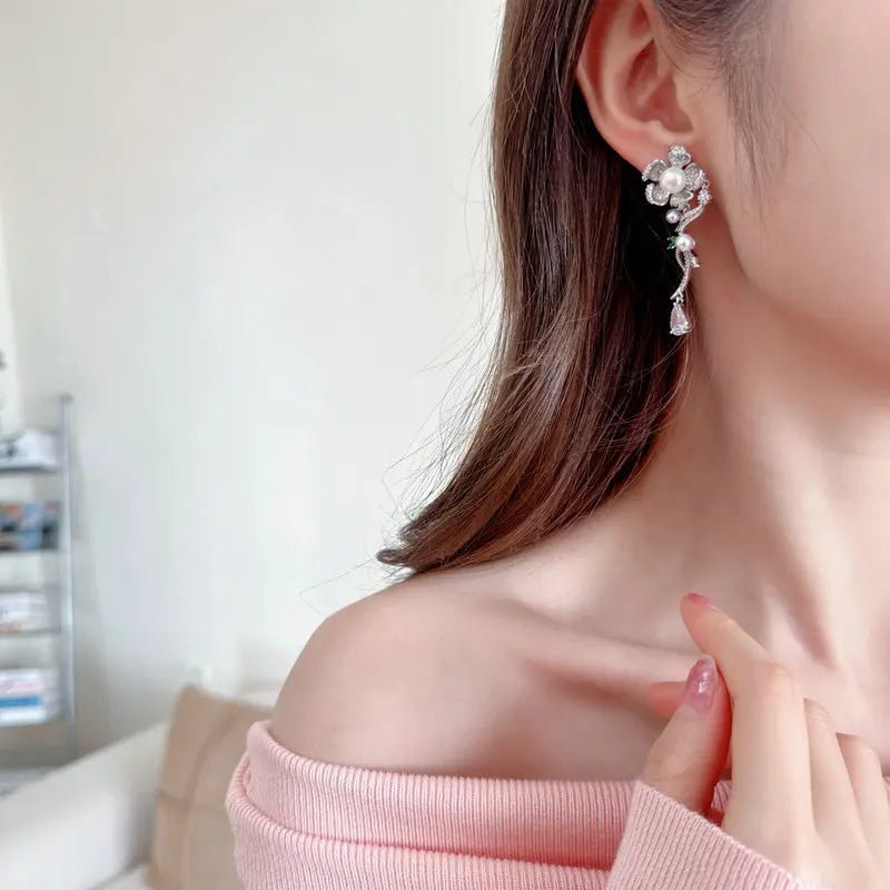 EarringsRose Flower Pearl Earrings Pink - WS JewelleryEarring