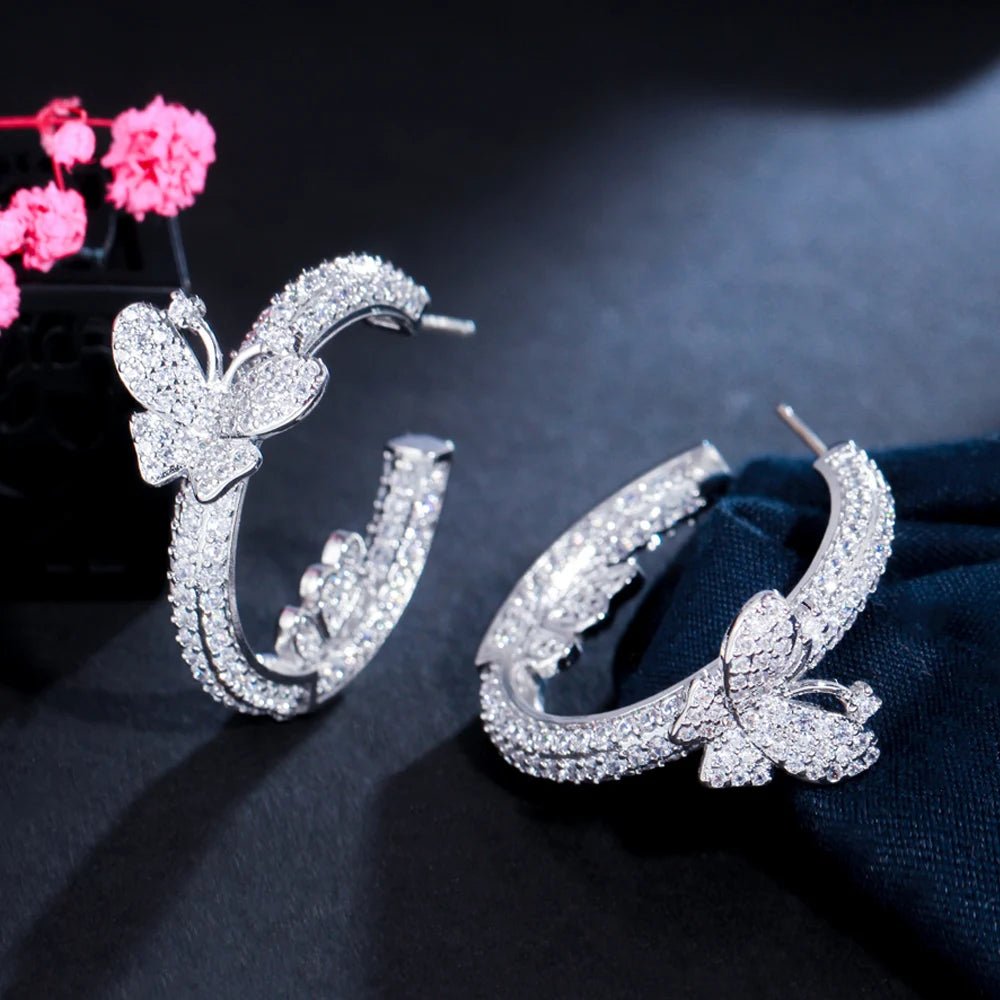 EarringsShiny Round Cute Butterfly Hoop Earrings CZ022 - WS JewelleryBridal EarringEarringLuxury Earring