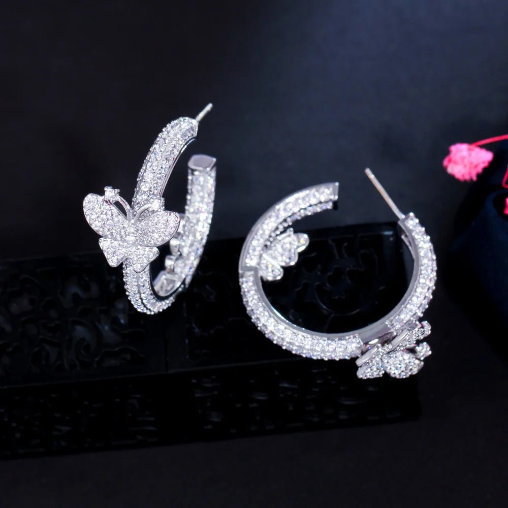 EarringsShiny Round Cute Butterfly Hoop Earrings CZ022 - WS JewelleryBridal EarringEarringLuxury Earring