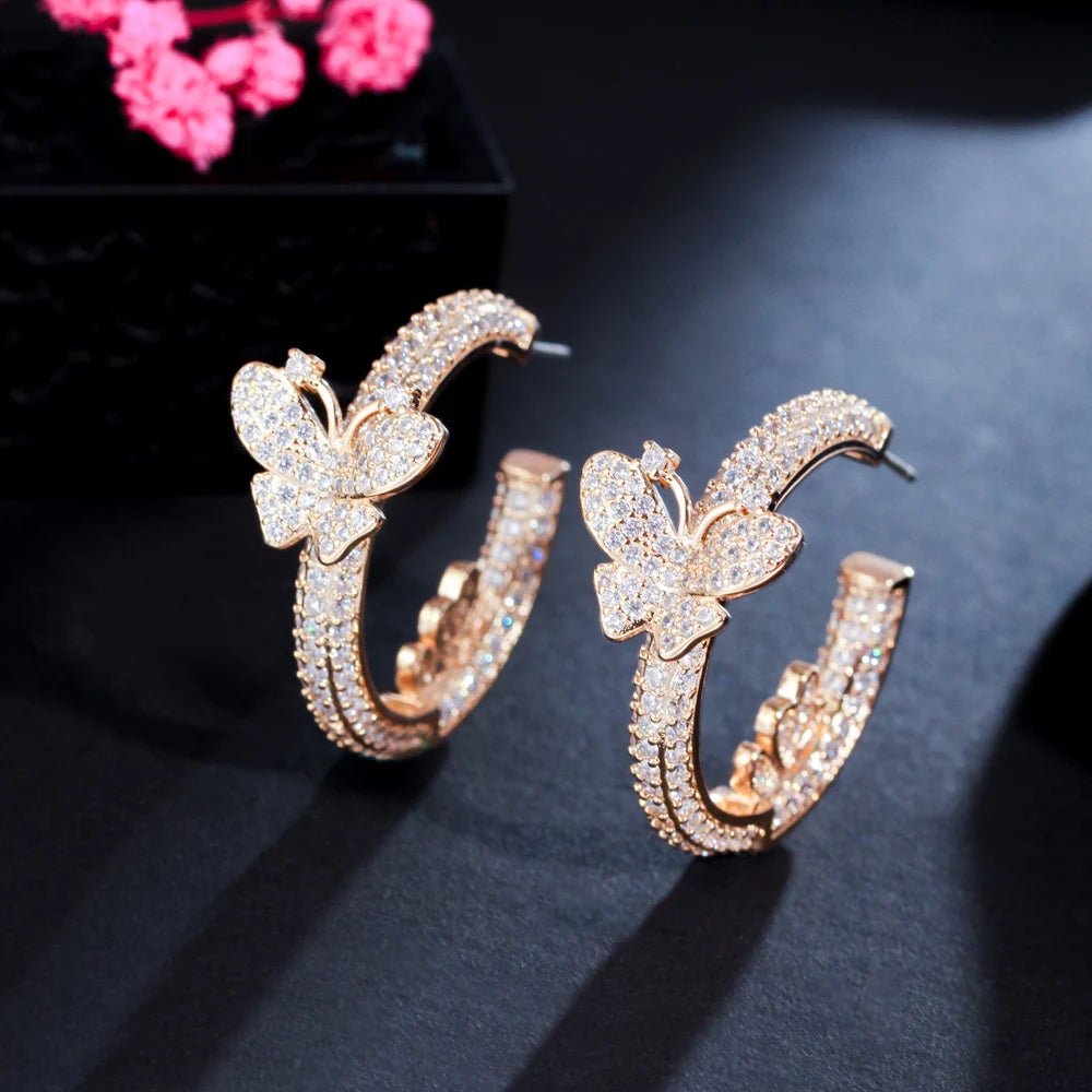 EarringsShiny Round Cute Butterfly Hoop Earrings CZ022 - WS JewelleryBridal EarringEarringLuxury Earring