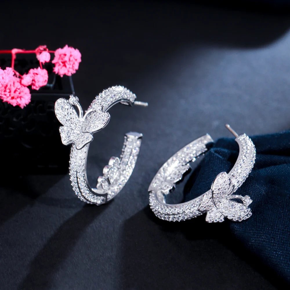 EarringsShiny Round Cute Butterfly Hoop Earrings CZ022 - WS JewelleryBridal EarringEarringLuxury Earring