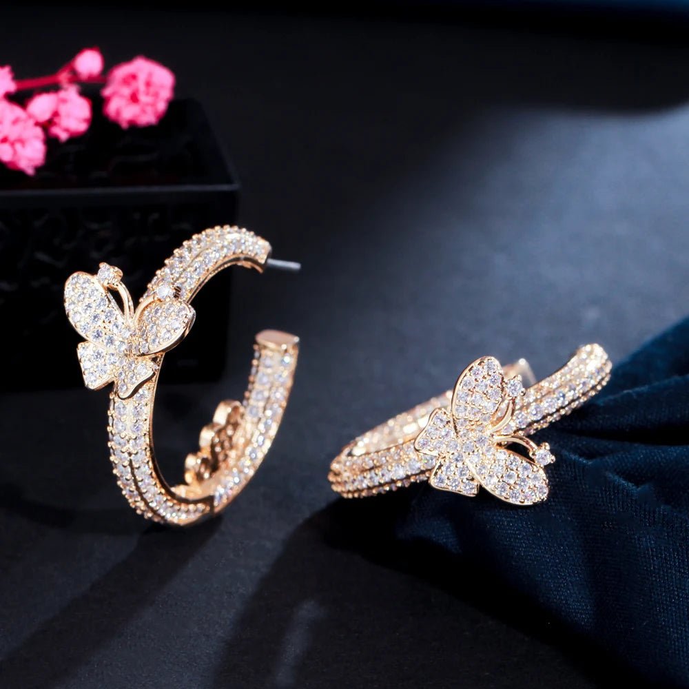 EarringsShiny Round Cute Butterfly Hoop Earrings CZ022 - WS JewelleryBridal EarringEarringLuxury Earring