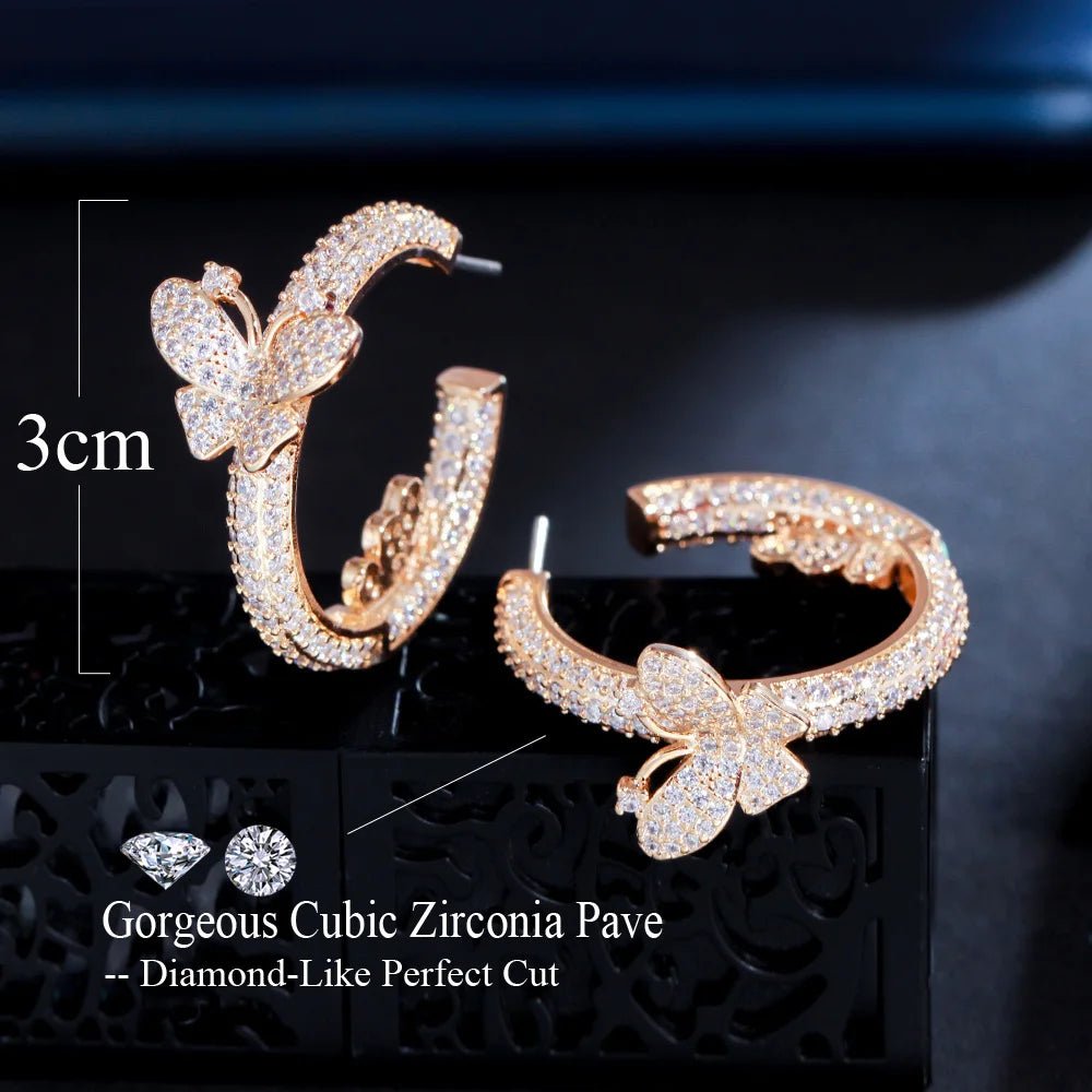 EarringsShiny Round Cute Butterfly Hoop Earrings CZ022 - WS JewelleryBridal EarringEarringLuxury Earring