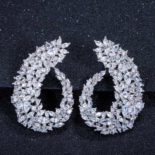 EarringsSilver Flower Hoop Earrings CZ416 - WS JewelleryBridal EarringEarringLuxury Earring