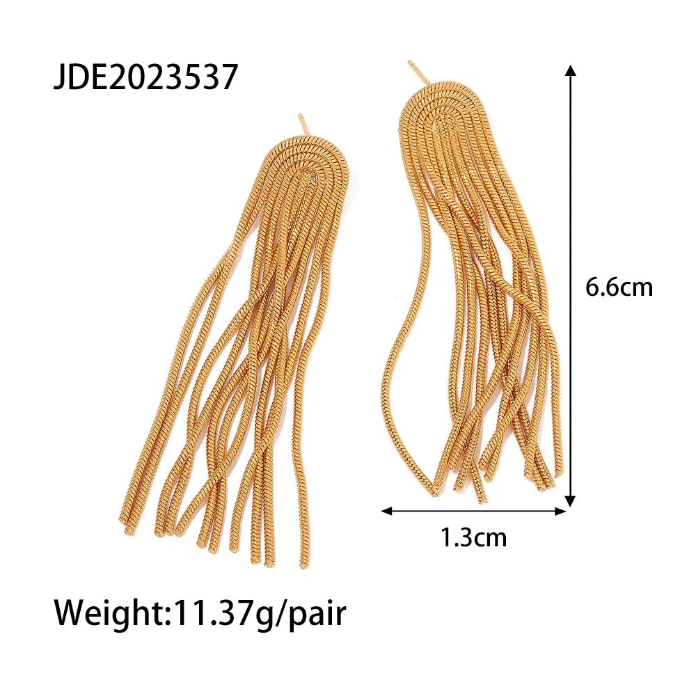 Stainless Steel 18K Gold Plated Exaggerated Drop Long Tassel Earring - WS JewelleryStainless Steel