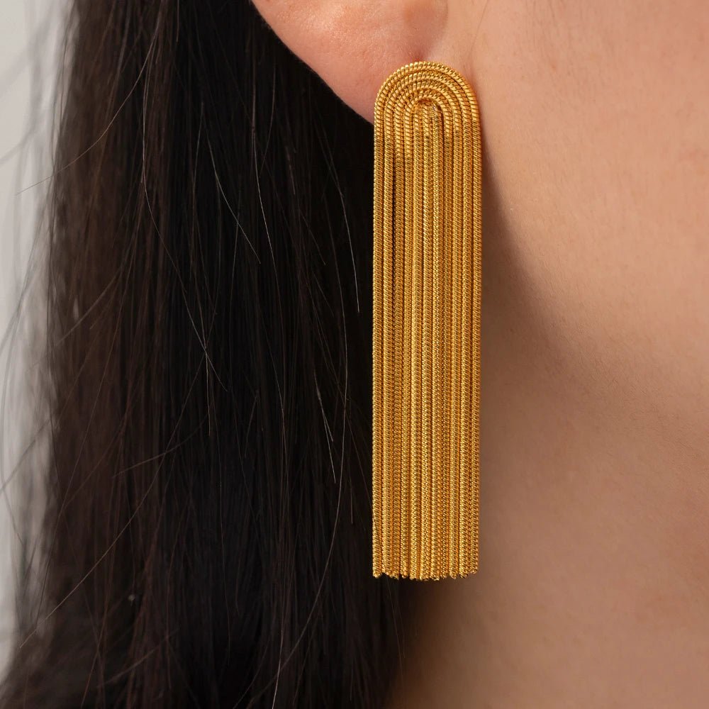 Stainless Steel 18K Gold Plated Exaggerated Drop Long Tassel Earring - WS JewelleryStainless Steel