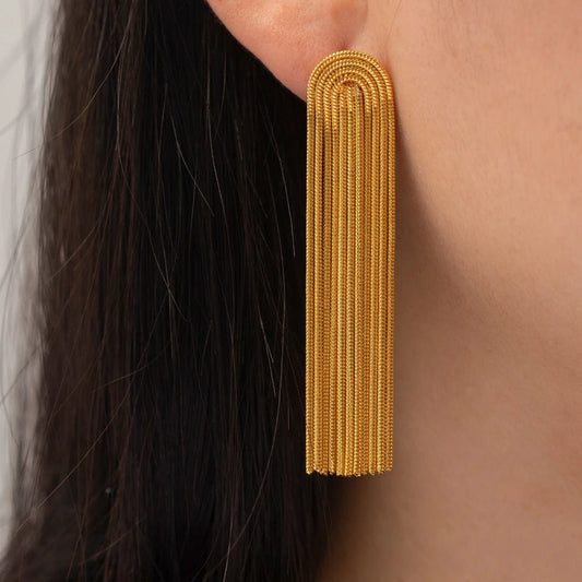 Stainless Steel 18K Gold Plated Exaggerated Drop Long Tassel Earring - WS JewelleryStainless Steel